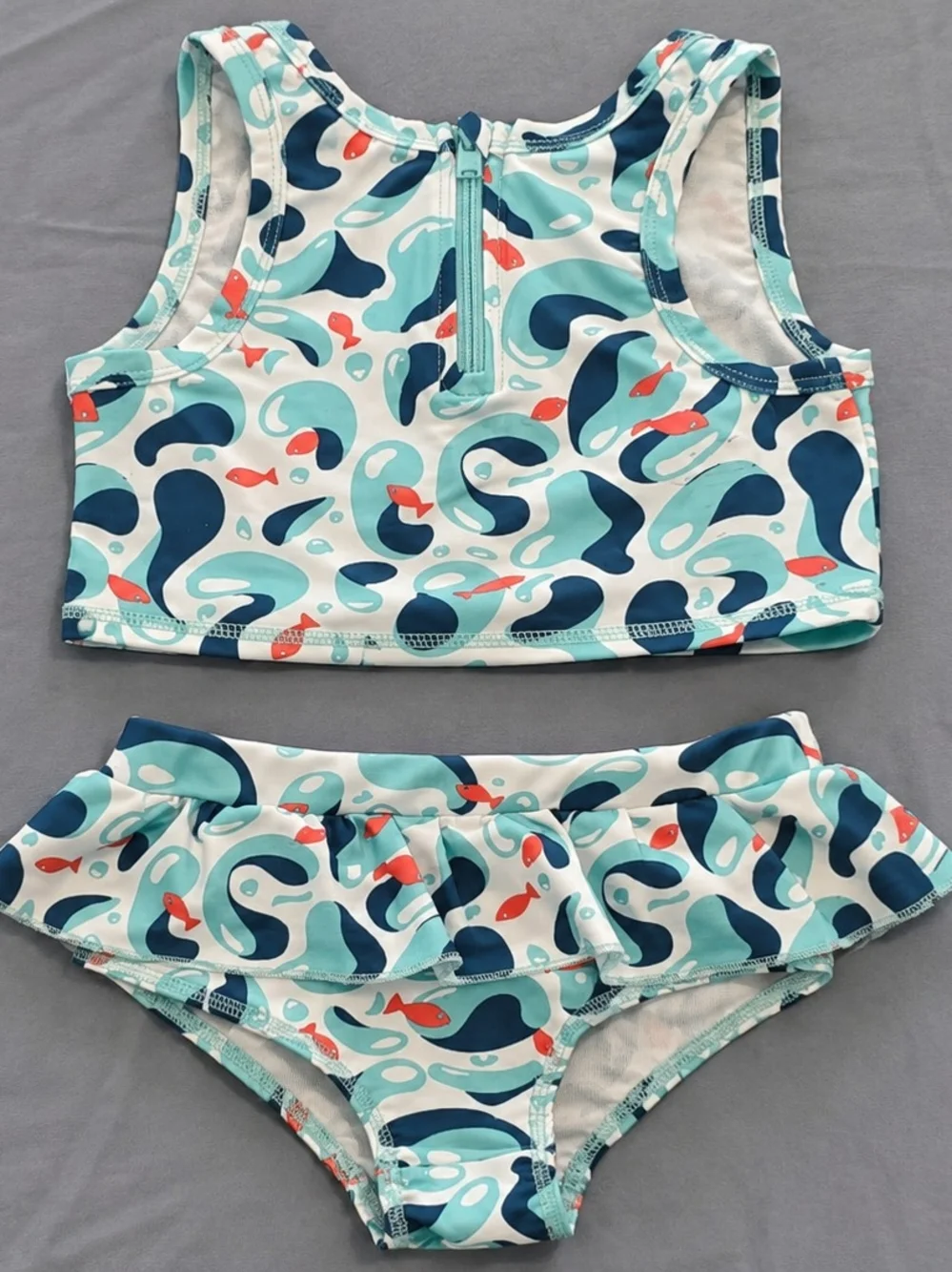 Girls' Two-Piece Swim Set in Aqua Wave Print
